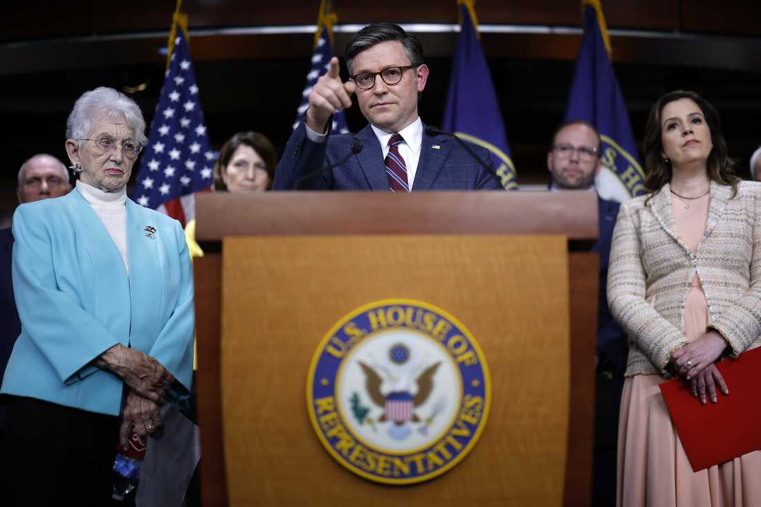 House Speaker Mike Johnson hosted a press conference with Republican committee chairs, including Education and Workforce Committee Chair Virginia Foxx, on April 30 to condemn reports of anti-Semitic incidents occurring at college campus protests across the country.