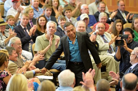 Hall of Fame jockey Angel Cordero Jr. is introduced to the crowd at the Thoroughbred Race Hall of Fame ceremony held at the Fasig-Tipton Sales Pavilion Aug. 8, 2014 in Saratoga Springs, N.Y. Photo by Skip Dickstein Hall of Fame jockey Angel Cordero Jr. is introduced to the crowd at the Thoroughbred Race Hall of Fame ceremony held at the Fasig-Tipton Sales Pavilion Aug. 8, 2014 in Saratoga Springs, N.Y. Photo by Skip Dickstein