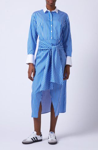 Alexis Stripe Long Sleeve Cotton Tie Waist Shirt Dress