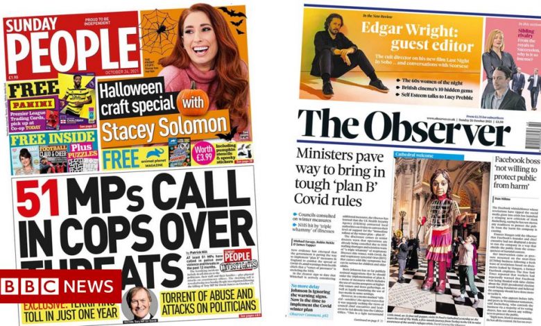The papers: Covid 'plan B' considered and 51 MPs report threats
