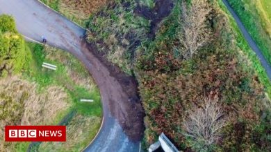 Landslide wrecks Nefyn, Gwynedd, road after heavy rain