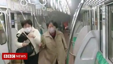 Tokyo knife and arson attack: The moment train passengers flee
