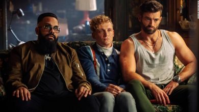 (From left) Guz Khan as Rolph, Matthias Schweighöfer as Ludwig Dieter, and Stuart Martin as Brad Cage star in &quot;Army of Thieves.&quot;