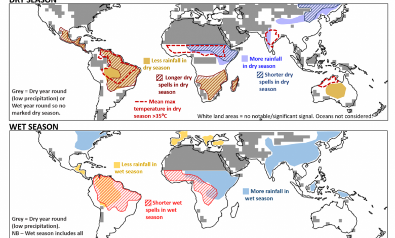 Projected longer dry spells under climate change occur during dry seasons not wet seasons