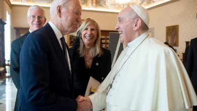 US President Joe Biden, left, meets with Pope Francis at the Vatican on Friday, October 29.