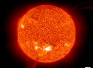 A solar flare erupts from the sun at 11:35 a.m. EDT on October 28, 2021.