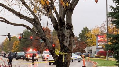 Police close off a street outside a shopping mall after a shooting in Boise, Idaho.