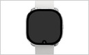 The Facebook View app on iOS contains an image of a potential Meta smartwatch, which has a front-facing camera, rounded screen, and a detachable wrist strap (Mark Gurman/Bloomberg)