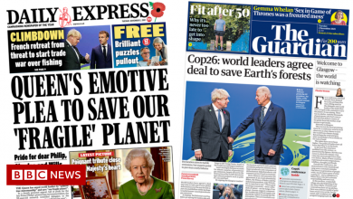 Newspaper headlines: Queen's 'emotive plea' and COP26 deal to save forests