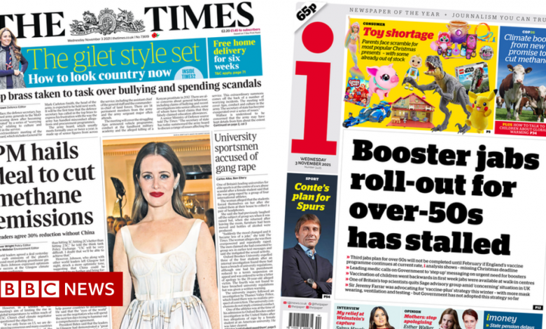 Newspaper headlines: PM hails methane deal and booster rollout 'stalls'