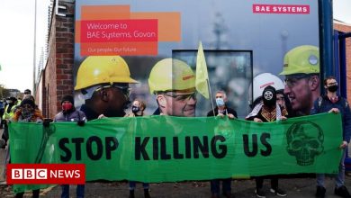 COP26 protesters march on Glasgow defence firm