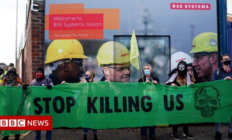 COP26 protesters march on Glasgow defence firm