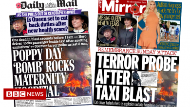Newspaper headlines: 'Terror plot' arrests, and Queen's Cenotaph absence