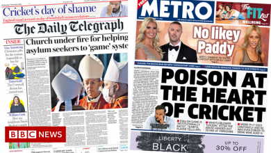 Newspaper headlines: 'Cricket Shame' and Bomber Claims Asylum