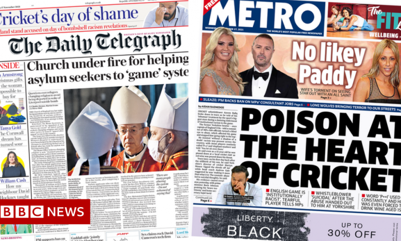 Newspaper headlines: 'Cricket Shame' and Bomber Claims Asylum