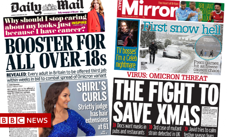 The Papers: Boosters 'for all adults' amid 'fight to save Xmas'