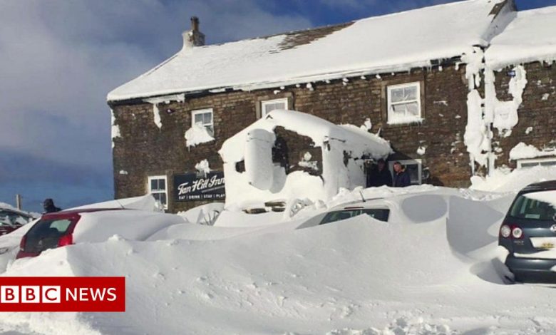 Snow falls at Britain's tallest pub for three nights