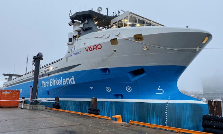 Yara launches the world's first self-propelled electric container ship
