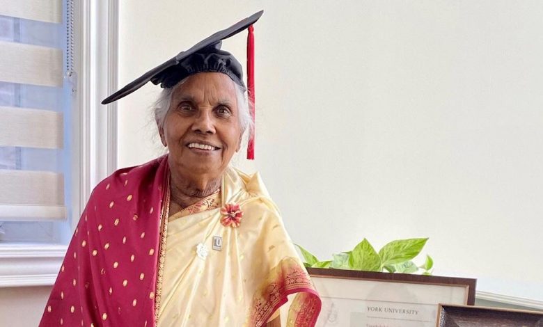 An 87-year-old grandmother from Sri Lanka has become the oldest person to earn a master's degree at this university in Canada