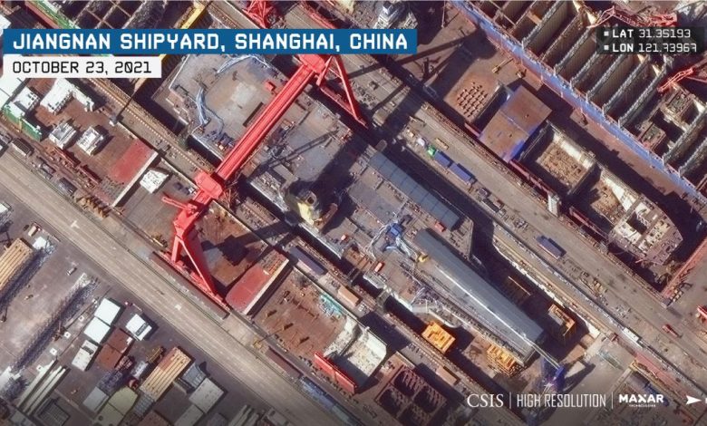 China's new high-tech Type 003 aircraft carrier is nearly ready to launch, analysis of satellite imagery shows