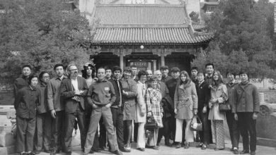 The United States Table Tennis Team poses with their guides at the Summer Palace near Beijing, China in 1971.
