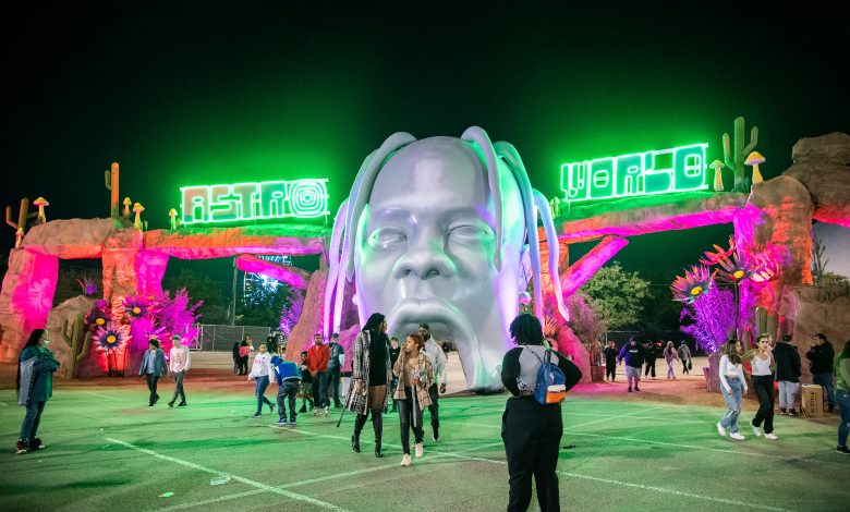 Festival goers are seen exiting NRG Park on day one of the Astroworld Music Festival on Friday, November 5, in Houston.