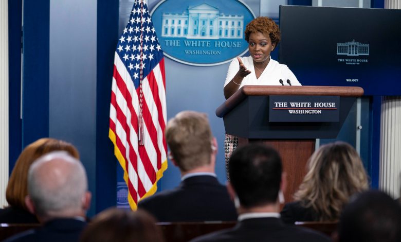 White House Deputy Press Secretary Karine Jean-Pierre speaks during the daily press briefing at the White House on November 5 in Washington, DC.