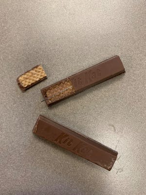 The KitKat bar found in Fostoria, Ohio with an implanted sewing needle.