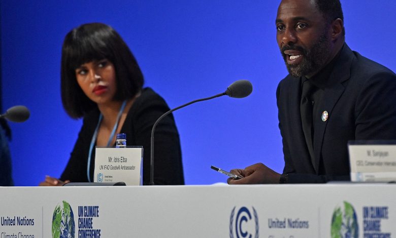 Idris Elba speaks during a session at the COP26 UN Climate Summit in Glasgow, Scotland, on November 6.