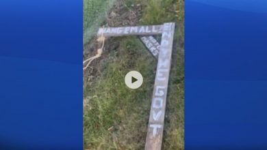 Protesters leave behind wooden gallow, noose at Grande Prairie MLA’s home