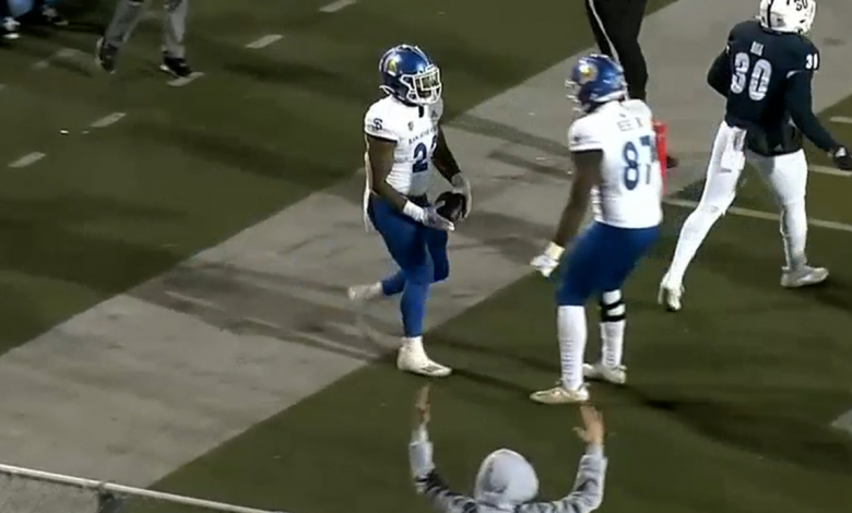 Tyler Nevens dives into the end zone for a five-yard receiving TD, helping San Jose St pull even against Nevada, 7-7