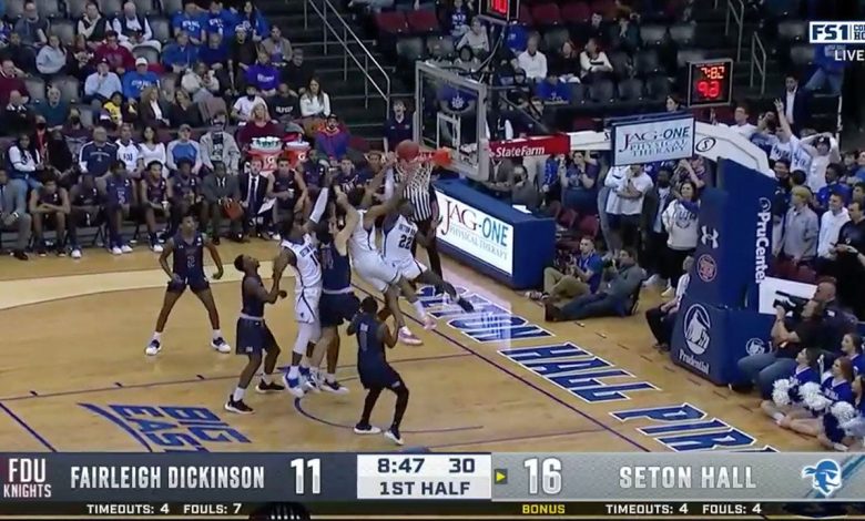 Myles Cale hammers home a putback dunk as Seton Hall extends lead, 18-11