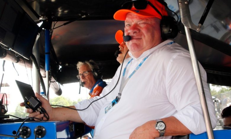 Car owner Chip Ganassi looks on from pit road during an IndyCar race at Mid-Ohio Sports Car Course in Lexington, Ohio, on July 4, 2021. (Tom E. Puskar / AP)