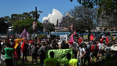 People participate in a rally during a global day of action on climate change in Sydney, Australia, on November 6.