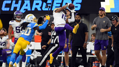 Justin Jefferson caught nine passes for 143 yards and used his acrobatics in Vikings