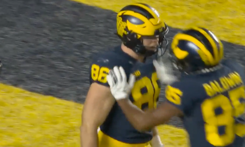 Cade McNamara with two big completions including an eight-yard touchdown to Luke Schoonmaker, Michigan leads Indiana 29-7