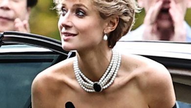 Elizabeth Debicki Recreates Princess Diana's "Revenge Dress" Look