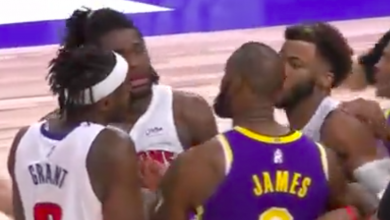 Isaiah Stewart tries to fight LeBron James after elbowing in face!!