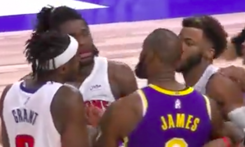 Isaiah Stewart tries to fight LeBron James after elbowing in face!!