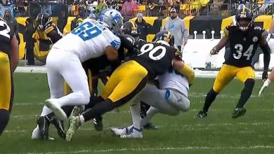 TJ Watt goes down with a hip injury while sacking Lions