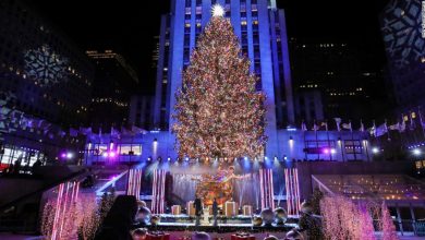 Rockefeller lights up the 2021 Christmas tree set up Wednesday night.