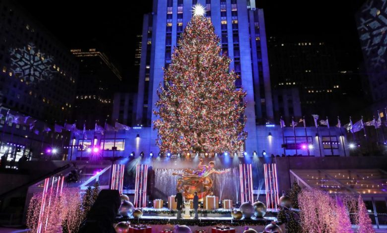 Rockefeller lights up the 2021 Christmas tree set up Wednesday night.