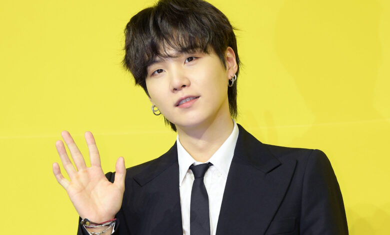 SEOUL, SOUTH KOREA - MAY 21: Suga of BTS attends a press conference for BTS's new digital single 'Butter' at Olympic Hall on May 21, 2021 in Seoul, South Korea. (Photo by The Chosunilbo JNS/Imazins via Getty Images)