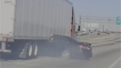 Watch the truck pull the vehicle to the side when the driver is stuck waving for help