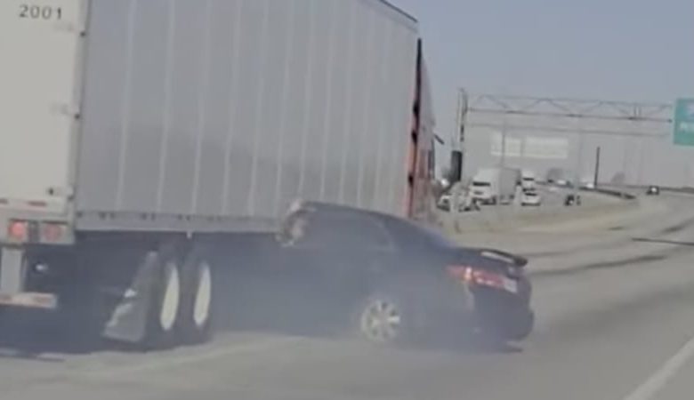 Watch the truck pull the vehicle to the side when the driver is stuck waving for help