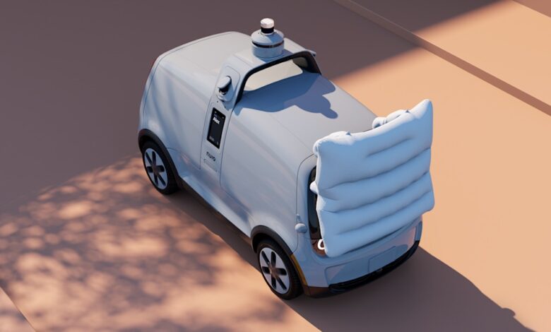 Nuro's third-generation driverless delivery vehicle includes an external airbag