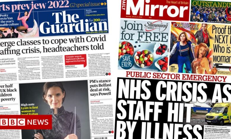 Newspaper headline: 'Backlash' to face masks in schools and NHS staffing 'crisis'