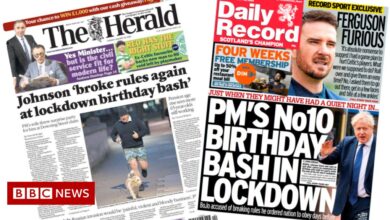 Scottish article: 'bash' PM's birthday on lockdown and Ukraine war fears