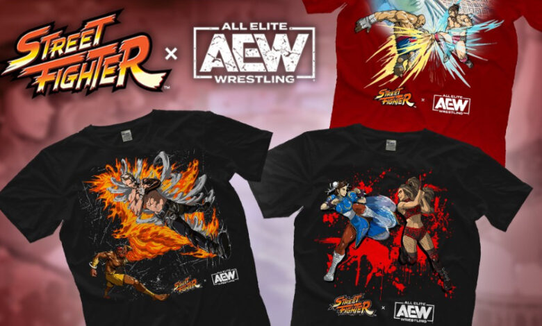 Street Fighter AEW Collaboration Pit Pro T-shirt Wrestling Against Characters