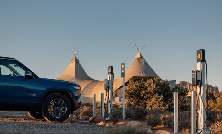 Partnership allows Rivian to charge electric trucks while crossing the street